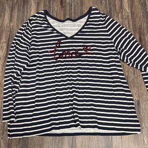 Lane Bryant Navy and White Striped Long Sleeve Tee